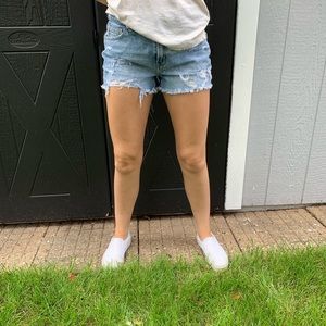 High rise distressed jean shorts